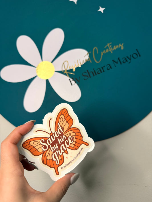 Saved by His Grace 🦋 | Waterproof sticker ✨